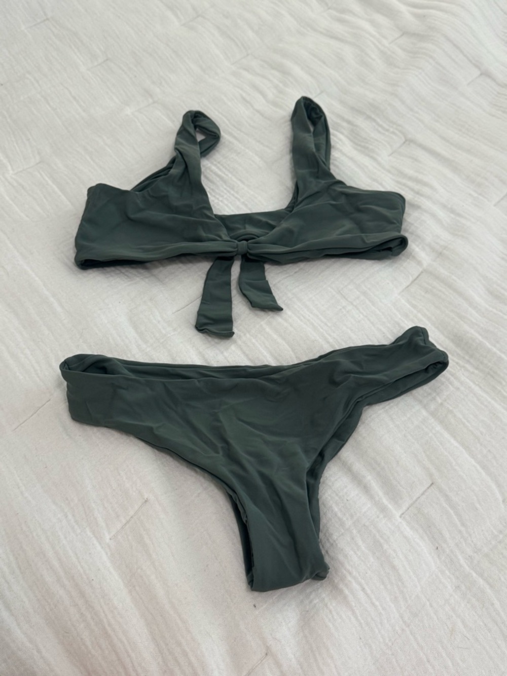 SHEIN Dark Olive Tie-Front Bikini Set